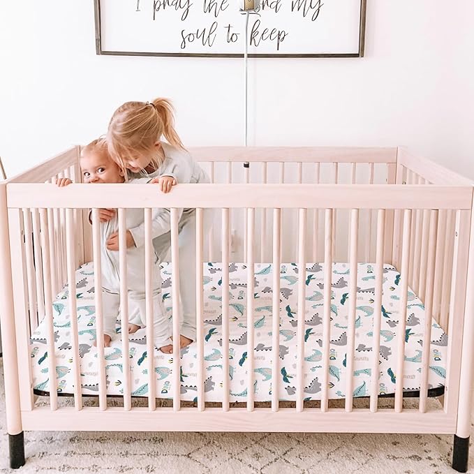 BROLEX Baby Fitted Crib Sheets: Kid Crib Sheets - Set of 2 for Toddler Standard Size Crib Mattress for Boys and Girls - Jersey Knit Crib Bed Sheets Dinosaur Lion