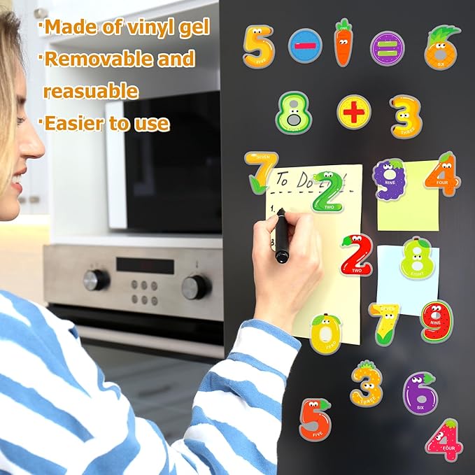 Whaline 50Pcs Number Thick Gel Clings Colorful Fruit Shaped Number 0-9 Window Gel Decals for Back to The School Math Learning Education Home Classroom Nursery Decor, 2 Sheet