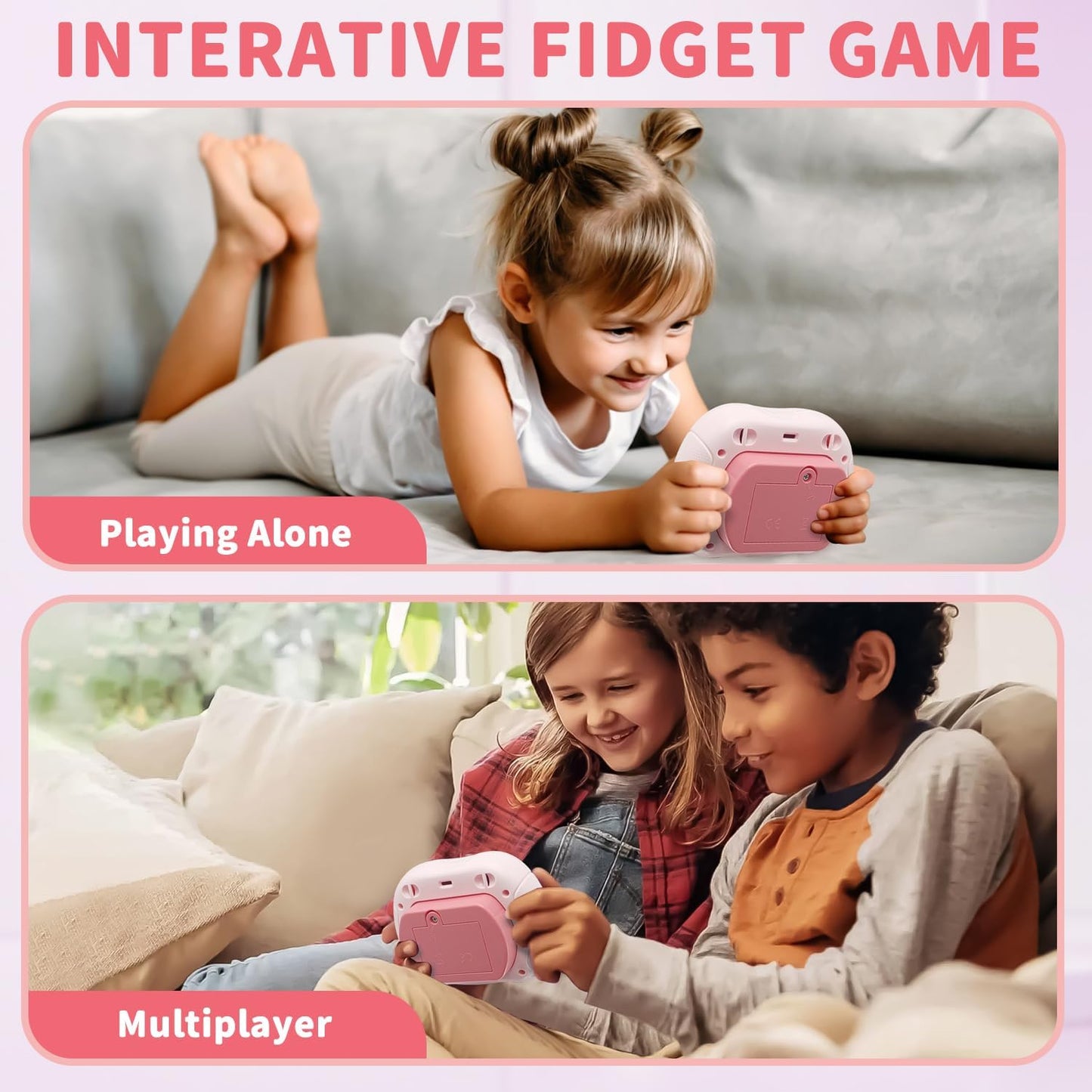 Pop Game Light Up Fidget Toy for Kids, 6 Modes LED Screen Quick Push Pop Game Controller Electric Fidget Popper Game Quick Push Bubble Game Birthday Toys for Girls Pink