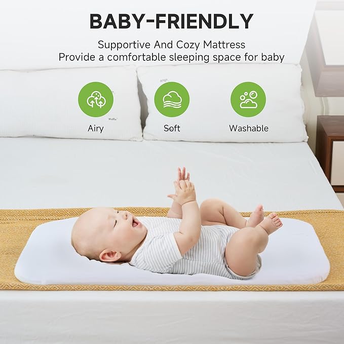 Real Relax Baby Bassinet Bedside Sleeper, 3 in 1 Bedside Rocking Bassinet for Baby with 6 Adjustable Height, Breathable Mesh Sides & Mattress, Storage Basket, Mosquito Nets, Easy to Fold, Grey