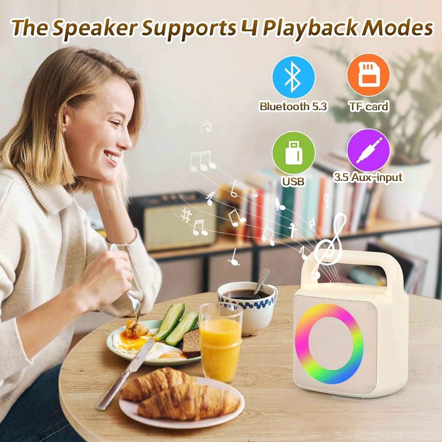 Karoke Machine with 2 Wireless Mics,Portable Karaoke Microphone Toys with Colorful Lights and Magic Voices for Camping Party, Birthday Gift for Boys Girls Teenages Adults