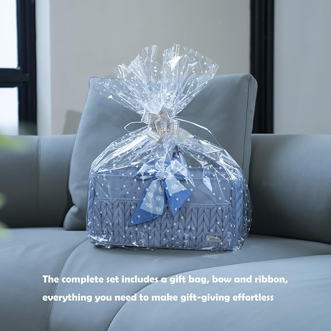 Luxurious Baby Diaper Caddy, Nursery Storage Basket for Newborn Essentials, Travel Baby Basket for Diapers Baby Wipes, Organizer Tote Bag Storage Bin, Baby Shower Gifts(ash blue)