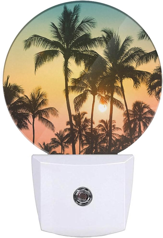 EKOBLA Palm Tree Night Lights Plug into Wall Beach Sunset Plug-in Nightlights Auto Sensor LED Lighting 0.5W Sleep Friendly for Bathroom Bedroom Stairway Hallway Kitchen