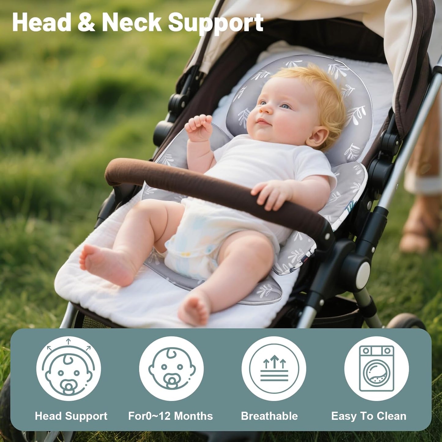 KAKIBLIN Infant Car Seat Insert, Breathable Reversible Car Seat Head Support for Infant, Newborn Car Seat Insert for Girls Boys, Fits for Stroller, Baby Swing, Bassinets, Pushchair (Gray)