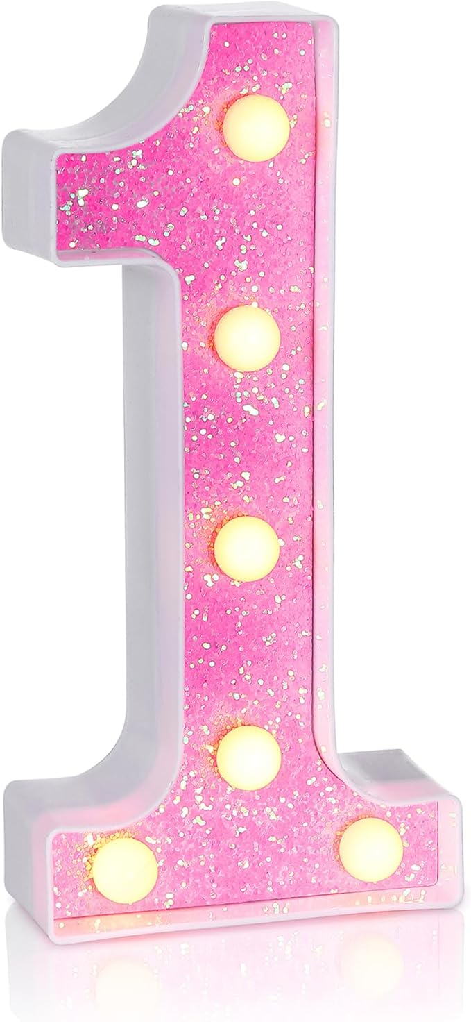 Foaky Pink Light up Letters，Pink Party Decorations,Girls Room Decor,Glitter Marquee Numbers,Alphabet Letter Sign for Night Light Birthday Party Girls Gifts, Home Bar Decoration (1)