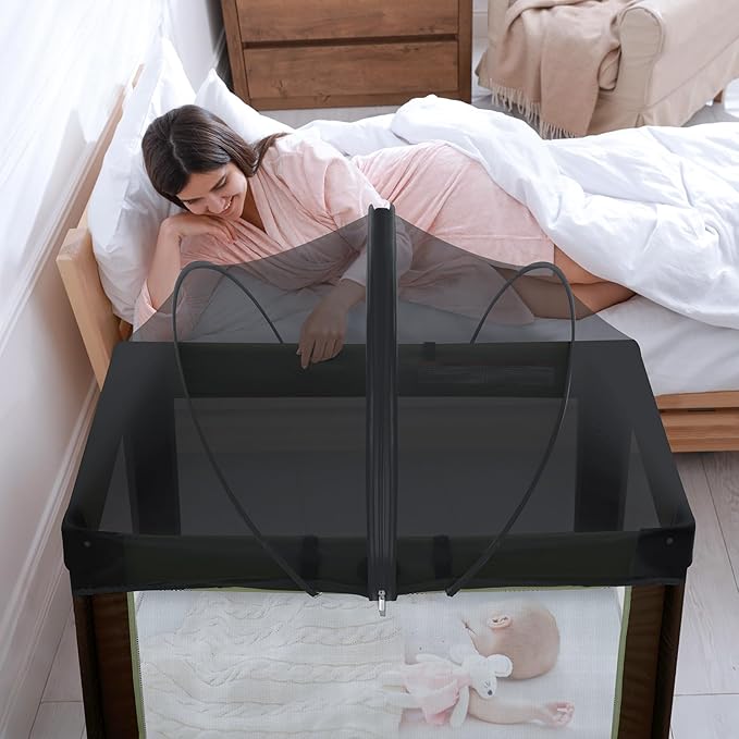 Pack N Play Tent Cover - Bassinet Cover for Pack N Play/Travel Crib/Mini Crib/Playpen, Bassinet Mosquito Net Cover with Two-Way Zippers (Black-Large)