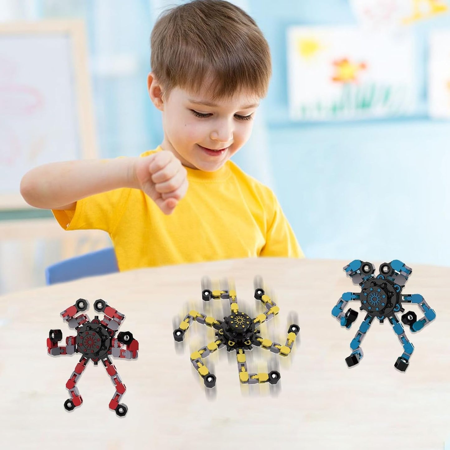 3Pcs Fidget Spinners, DIY Robot Fingertip Toys Decompression Spinner,Party Supplies Stress Relief Chain Toys for Kids Adults