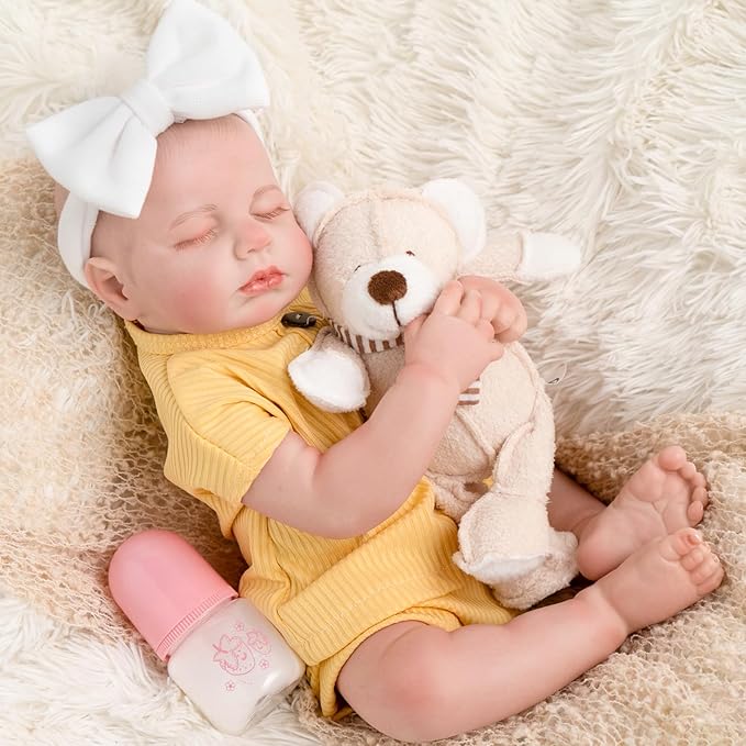 Jirachi Lifelike Reborn Baby Dolls, Real Life Vinyl Body Sleeping Baby Girl, 18 Inch Realistic Reborn Baby with Feeding Accessories for Girls Age 3+