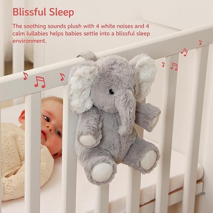 Cloud b Sound Machine with White Noise Soothing Sounds | Cuddly Stuffed Animal | Adjustable Settings and Auto-Shutoff | Ideal for Travel | Elliot Elephant On The Go