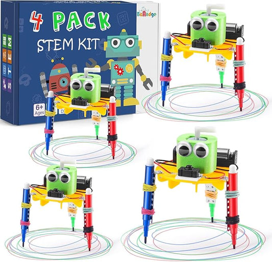 Bulk STEM Craft Kits for Kids 8-12: 4-Pack Doodling Robot Building Kits, Classroom Activities & Science Experiments, Educational Robotics DIY Project for Boys Girls, STEM Toys for School Clubs
