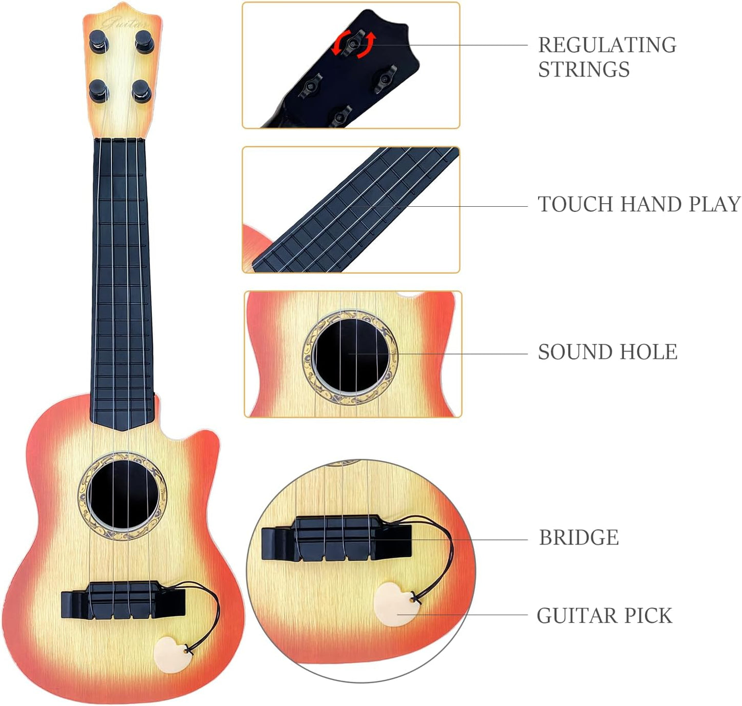 17inch Mini Guitar Toy, 4 Strings Guitar for Kids Musical Instrument Toys for Toddler Kids/Boys/Girls/Beginner.