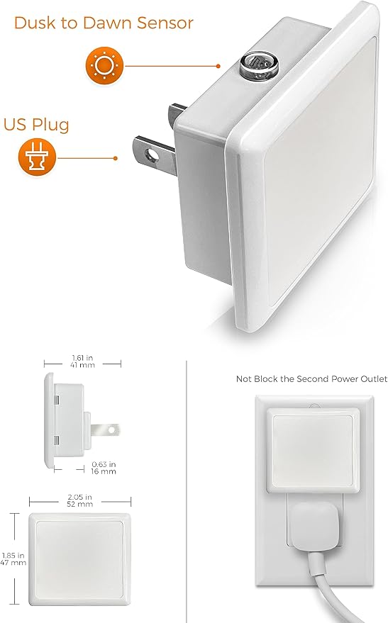 L LOHAS LED Night Lights Plug into Wall 2-Pack, 0.3W Plug in Night Light, Dusk to Dawn, 2000K Amber Light, Sleep Aid Nightlight Auto-On/Off, for Adults Kids Room, Bedroom, Bathroom, Hallway, Non-Dim