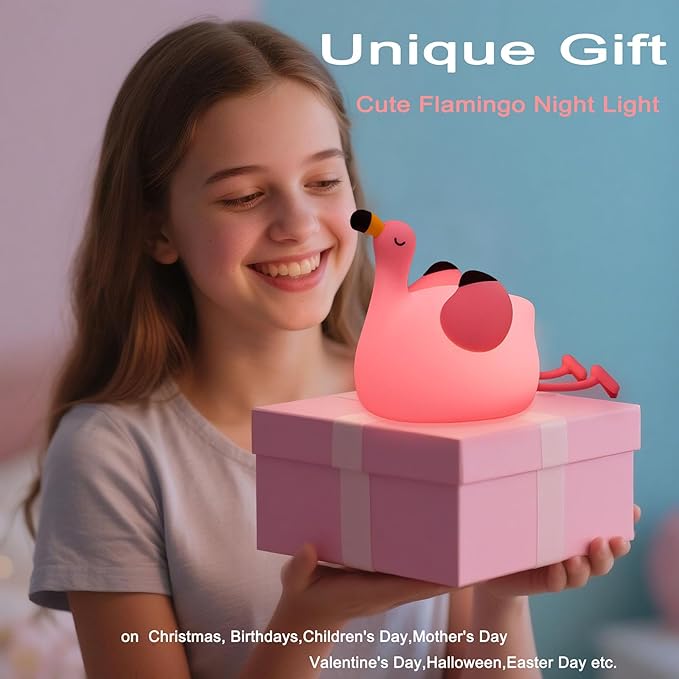 Flamingo Night Light,Dimmable Silicone Animal Nursery Night Light,Pink Flamingo Lamp Decor for Kids Room Bedroom,Birthday Christmas Unique Gift for Kids boy Girls