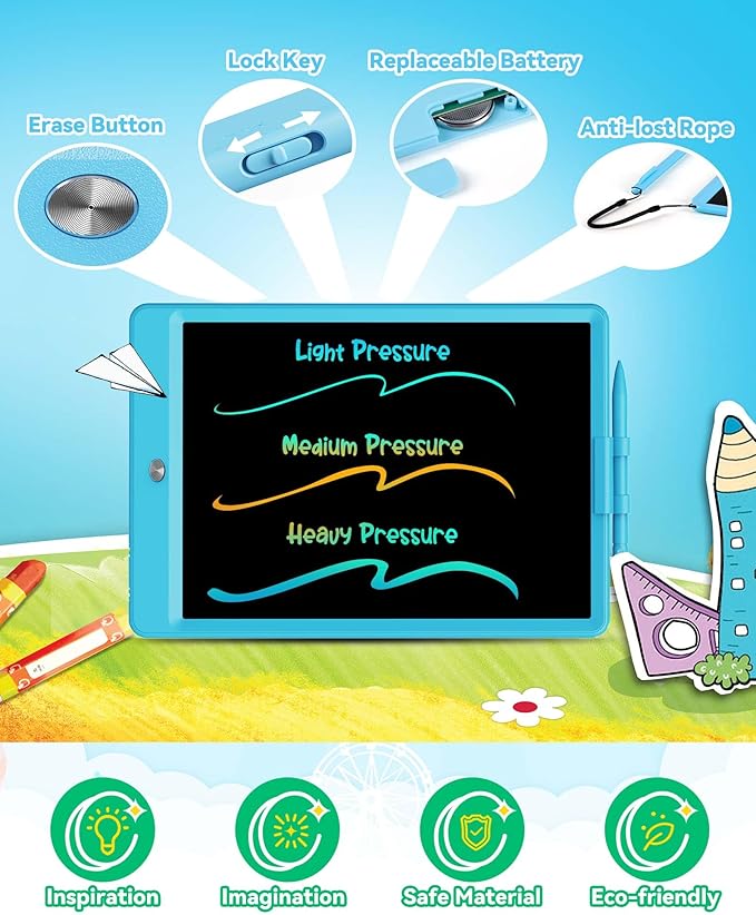 KOKODI 8.5 Inch LCD Writing Tablet with Anti-Lost Stylus, Erasable Doodle Board Colorful Toddler Drawing Pad, Car Travel School Games Toys for 3 4 5 6 7 8 Kids, Birthday Gift for Girls Boys Blue