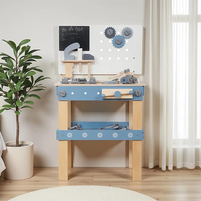 Wooden Tool Bench Toys for Kids Toddlers,Construction Workshop Tool Bench Toys, 51 Pieces Tool Playset with Play Tools Set for Girls & Boys Toddlers 3+