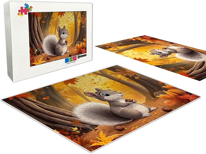 1000 Piece Jigsaw Puzzle - Autumn Squirrel - Adult Animal Jigsaw Puzzle, Wooden Puzzle, Promote Hand-Eye Coordination, Family and Friends Gathering, Family Puzzle