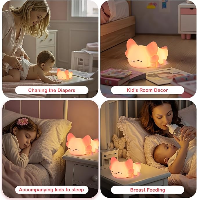 Tremdwoto Axolotl Night Light for Kids, 7 Color Changing Cute Axolotl Lamp，Dimmable &1/3 H Timer, USB Rechargeable Silicone Nursery Nightlight for Kid Bedroom Decor Axolotl Gift for Boys and Girls