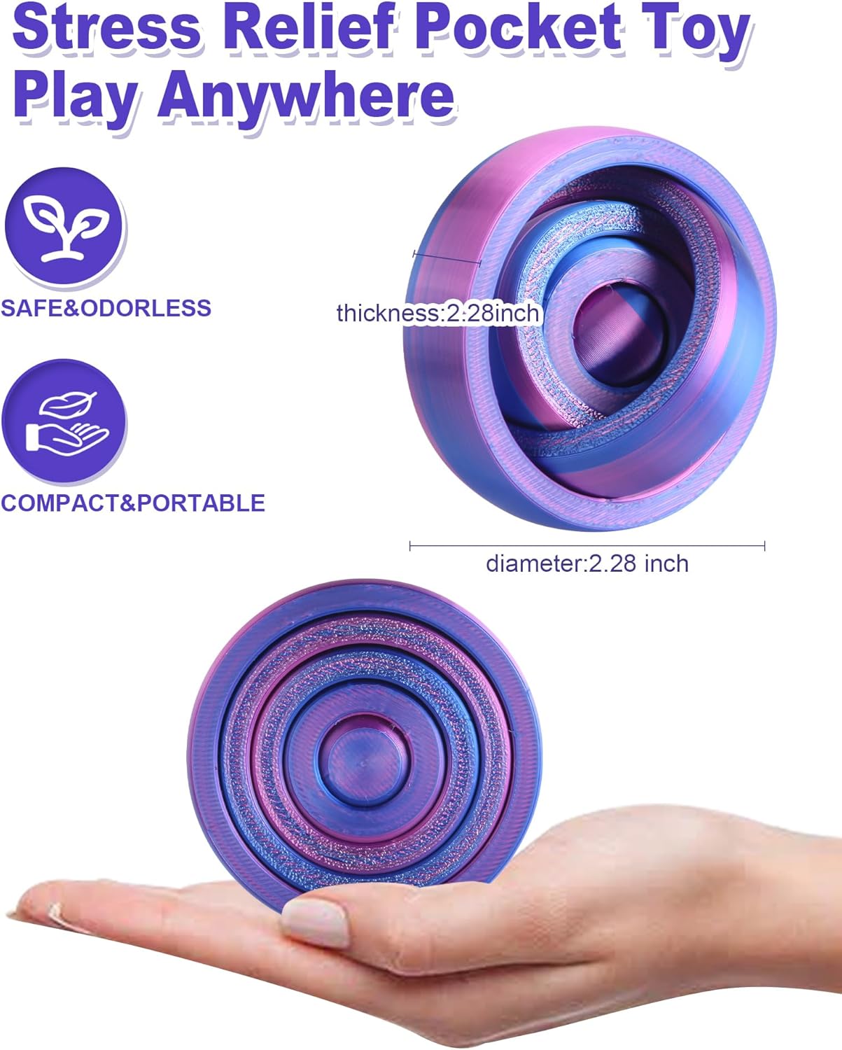 3D Printed Fidget Spinners, Funny Pocket Fidget Toy, Anxiety&Stress Relief Toys, Rotating Rings Toy for Kids&Adults, Home Office Decor&Gifts(Red Blue Gradient)