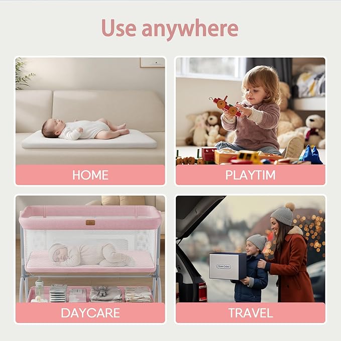 33x20x1.5 Breathable Crib Mattress Protector, Gel Memory Foam Toddler Mattress, Portable Crib Mattress Cover with Sheet for Mini Cribs & Baby Bassinet (Pink)