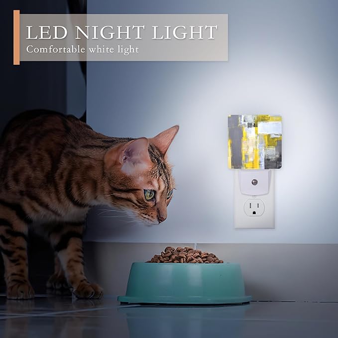 Night Light,Grey and Yellow Abstract Art Night Lights Plug into Wall for Boys Girls Bedroom Decorative Half Round Nightlight Led Lamp 0.5W Sleep Friendly