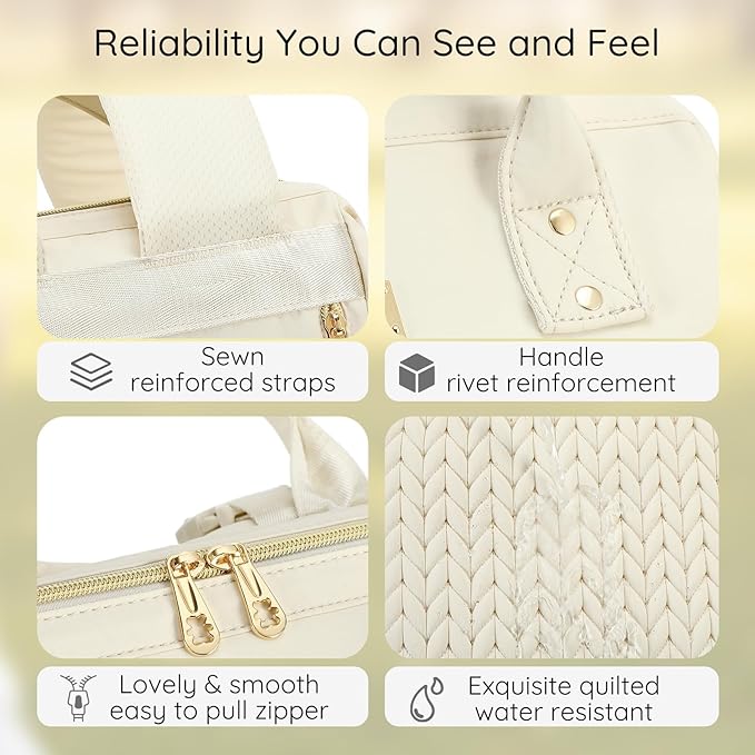 AIJIEKE Diaper Bag, Large Wide-Open Baby Diaper Backpack, Multi-functional Baby Travel Tote Bag, Diaper Bag with Changing Pad, Diaper Bags for Mom & Maternity (Beige)