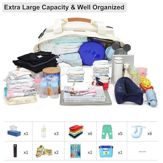 Tote Diaper Bags, Baby Diaper Handbag with 15.6 Inch Laptop Compartment, Travel Diaper Bag with Insulated Pocket Ideal for Baby Registry (Beige)