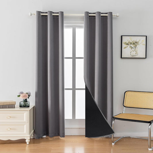 Anytime 100% Blackout Curtain Set, Thermal Insulated & Energy Efficiency Window Draperies for Guest Room, Full Shading Panels for Shift Worker and Light Sleepers（Grey, 2 Panels, 42W x 80L）