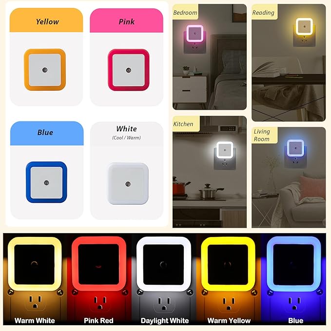 Night Lights Plug into Wall - 4-Pack Dusk to Dawn Sensor Plug in LED Nightlight 3000K Soft White Lighting, Auto-On/Off Lamp for Kids Adults Home Living Room Kitchen Bedroom Bathroom Toilet Hallway