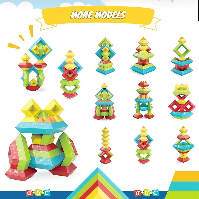 Montessori Toys for Ages 1-3 2-5 Toddlers Kids Baby,Pyramid Stacking Building Toys,3D Preschool Learning Blocks for Kids,STEM Sensory Toy Gifts for 2-4 Year Old Boy Girl,Plastic Storage Bag Set