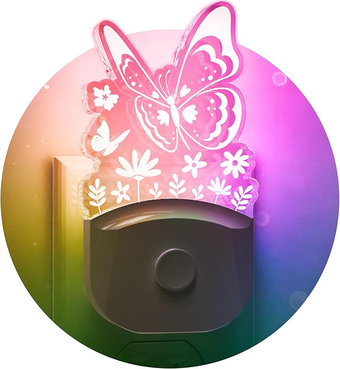 L LOHAS LED Kids Night Light, 8 RGB Color Changing Butterfly Night Lights with Dusk to Dawn Sensor, Acrylic Nursery Nightlight for Baby Room, Toddler Bedroom Decor & Gifts