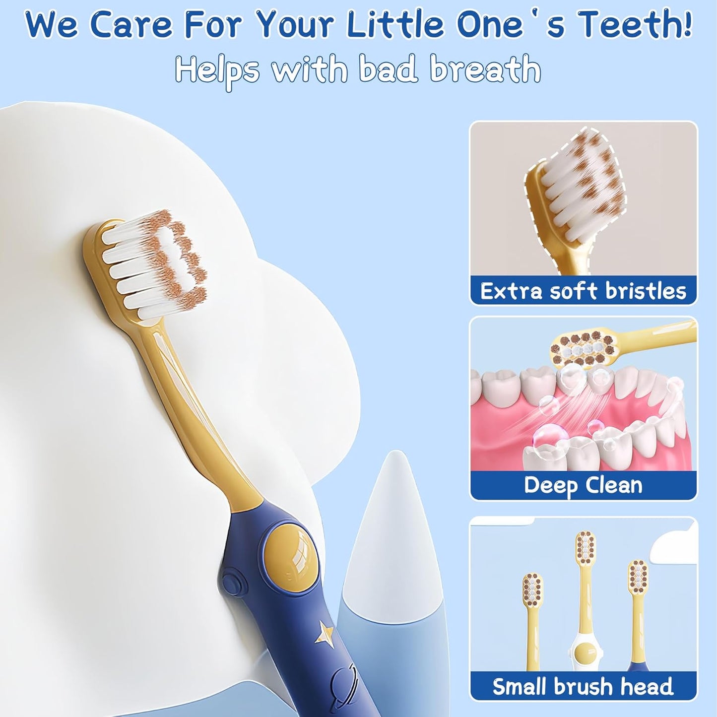 EASICUTI Extra Soft Kids Toothbrushes 4 Pack, Space Style Toddler Toothbrushes for Ages 2-12 Years, Baby Toothbrush 12 Months and up, Childrens Toothbrush Help Remove Plaque and Stains-Blue, White