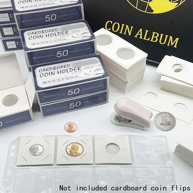 15 Sheets 300 Pockets Coin Pocket Pages for 2" x 2" Cardboard Coin Flips, Standard 9-Hole for Coins Coin Binder Collection Supplies Pages
