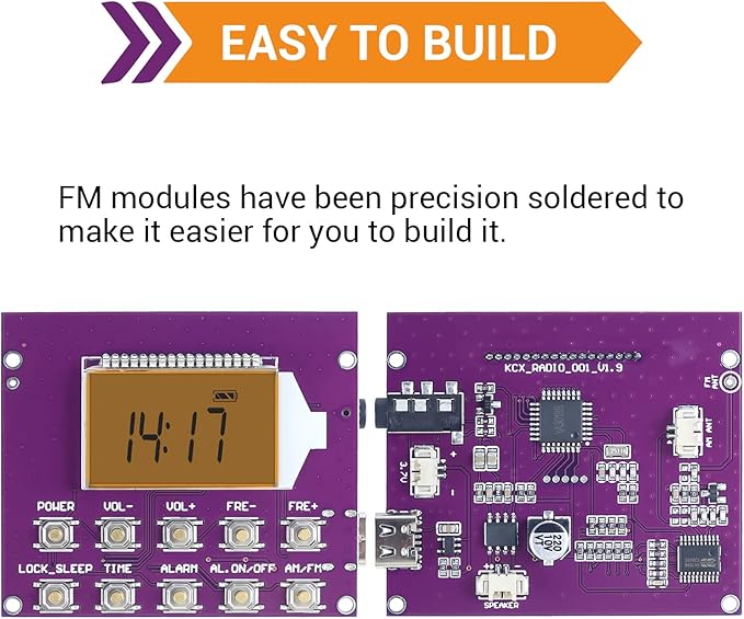 ICSTATION DIY Radio Kit - FM Assemble Kit with Time Display, Rechargeable, 87-108MHZ, No Soldering Required, Assembly Project for Adults & Students, STEM Education