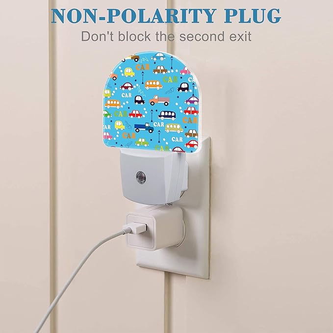 Cartoon Traffic Cars Night Light for Kids, LED Night Light Plug into Wall with Dusk to Dawn Sensor for Girls Boys Women Men Room Decor, Hallway, Kitchen, Bathroom, Nursery, Stairs