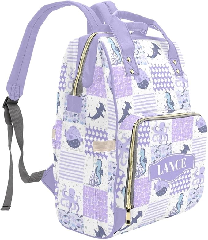 Ocean Animals Personalized Diaper Bag with Custom Name – Custom Baby Tote Backpack for Mom, Unique Gift for New Parents, Baby Shower Essentials
