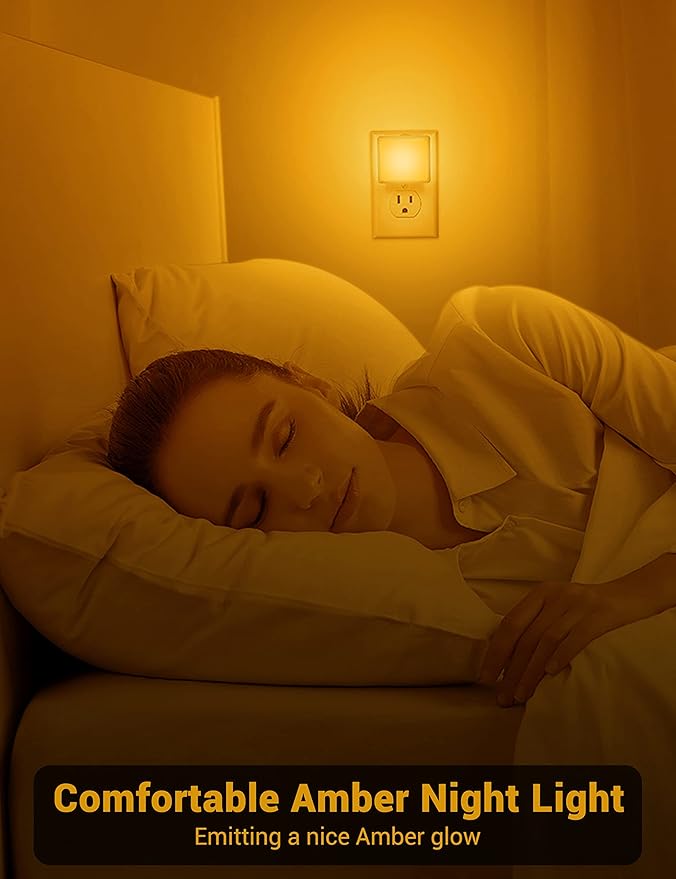 JandCase Amber Night Light[2 Pack], Night Lights Plug into Wall, LED Plug in Nightlight with Dusk-to-Dawn Sensor, 0.3W Dim Night Light for Sleep, Bedroom, Bathroom, Hallway, Non-dimmable