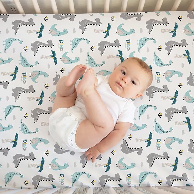BROLEX Baby Fitted Crib Sheets: Kid Crib Sheets - Set of 2 for Toddler Standard Size Crib Mattress for Boys and Girls - Jersey Knit Crib Bed Sheets Dinosaur Lion