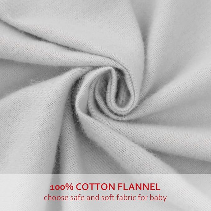 Pack and Play Sheets 2 Pack, 100% Cotton Flannel, Fitted Portable Mini Crib Sheet for Girls Boys, Ultra Soft Breathable Convertible Playard Mattress Cover Warm, Grey&Pink