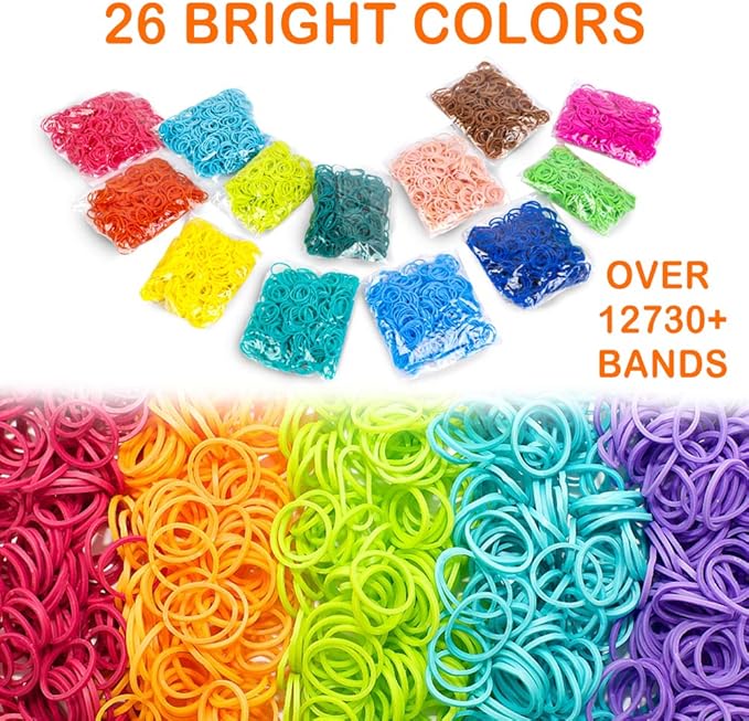 12730+ Loom Rubber Bands Refill Kit in 26 Color with 500 Clips,6 Hooks, Premium Bracelet Making Kit for Weaving DIY Crafting Gift