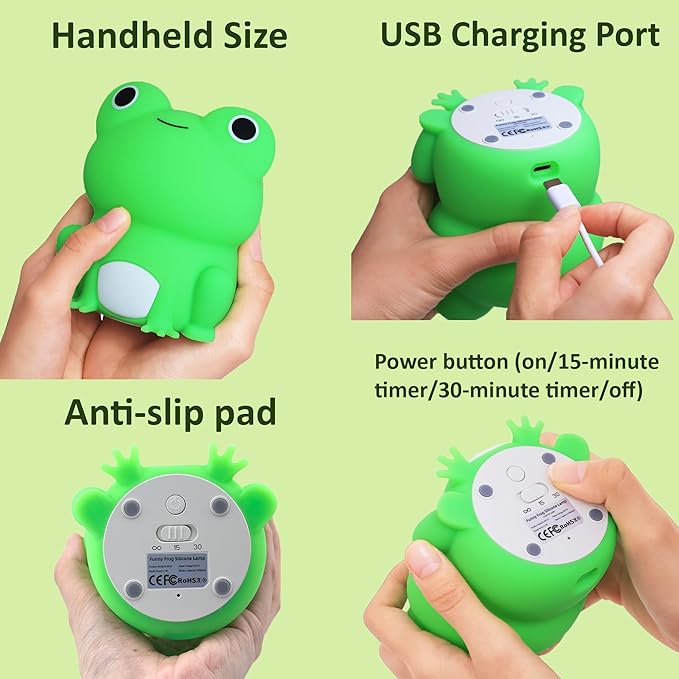 Frog Night Light for Nursery, Rechargeable Dimmable Bedside Lamp with Touch Control(ABS+SIL), Portable Kids Gift for Girls, Boys, Babies