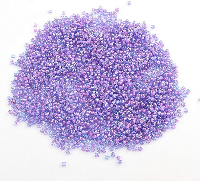Perlin Glass Seed Beads 4mm 6/0 Round 1100pcs Mini Small Pony Spacer Beads Kit for Jewelry Making Earrings Bracelets Pendants Waist DIY Handmade (Purple Inside Colour)