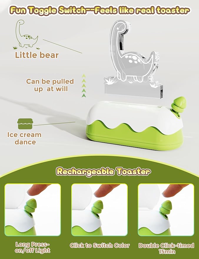 L LOHAS LED Cute Dinosaur Night Light, Kawaii Dinosaur Desk Lamp for Kids, Cute Desk Decor, USB Rechargeable, RGB, Night Light for Bedroom, Bedside, Living Room, Dining, Desk Decor, Gift