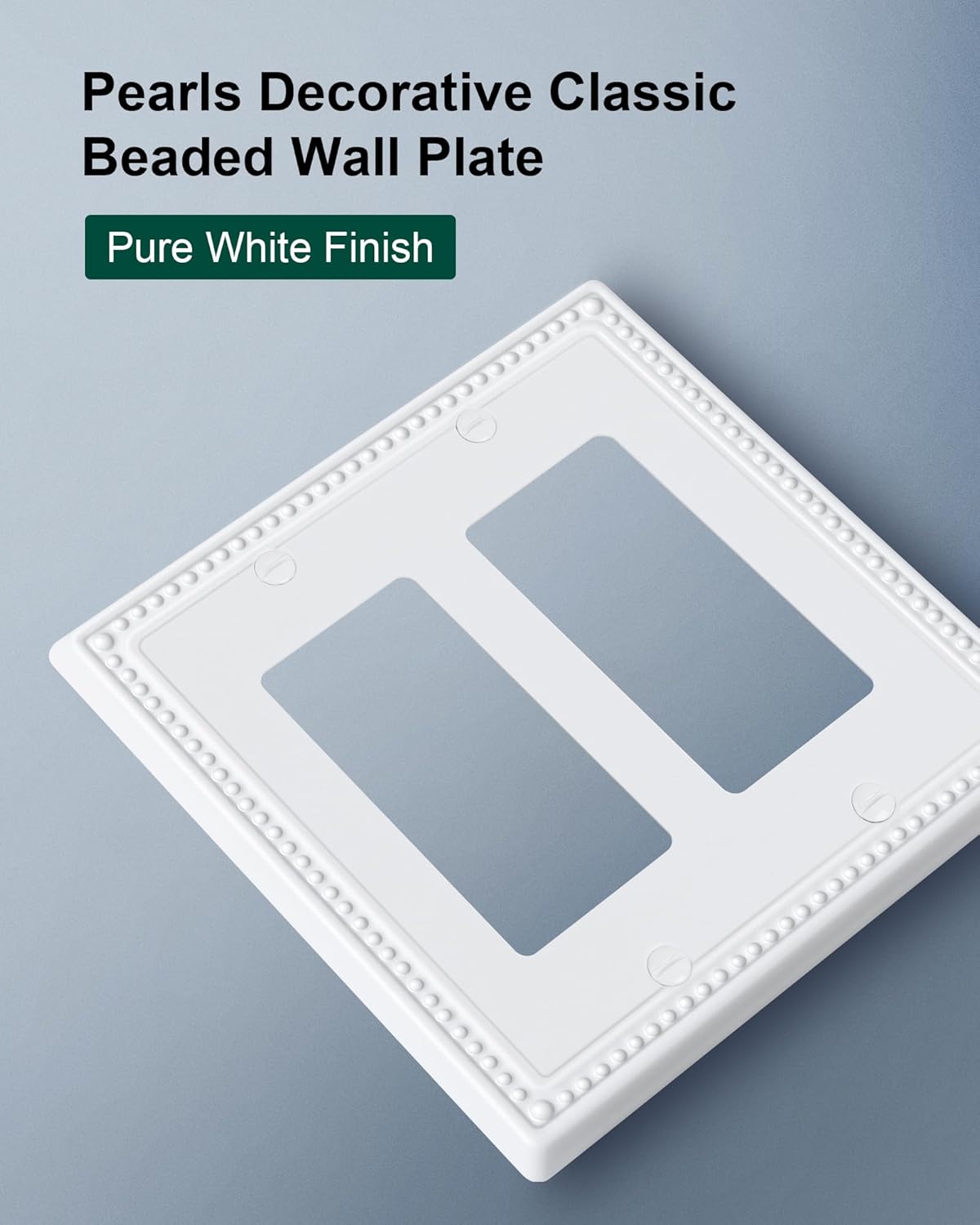 2-Pack Double Decorator Outlet Cover Plate, Pure White Pearls Decorative Switch Plates and Outlet Covers, Metal Wall Plates for Electrical Outlets