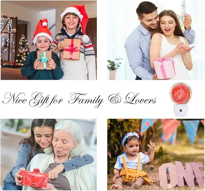 EKOBLA Summer Fruits Design Plug-in Nightlights Watermelon with Black Seeds Red Slice Night Lights Plug into Wall Auto Sensor Led Lamp Funny Nightlight for Men Women Boys Girls