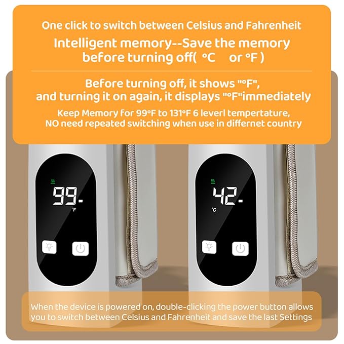 Hilitand Portable Bottle Warmer USB Rechargeable Baby Bottle Warmer 5200mAh Travel Bottle Warmer with Precise Temperature Control for Home Outdoor Travel