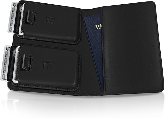 Kings Loot Passport Holder Wallet | RFID Blocking Leather Travel Wallet with Built-in Airtag Holder | Holds 1-6 Cards & Passport | Easy Pull Tab | Travel Wallets (Onyx Black)