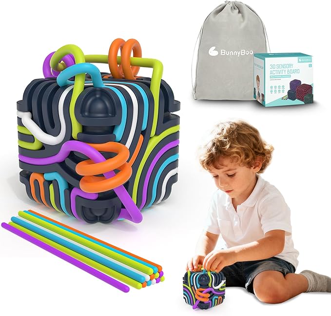 Sensory Toys for Kids with Autism & Autism Sensory Products - Upgraded 3D Silicone Fidget Cube & Activity Board for Kids & Adults, ADHD & Anxiety Relief, FDA Food Grade Quiet Travel Toys with Pouch