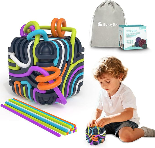 Sensory Toys for Kids with Autism & Autism Sensory Products - Upgraded 3D Silicone Fidget Cube & Activity Board for Kids & Adults, ADHD & Anxiety Relief, FDA Food Grade Quiet Travel Toys with Pouch