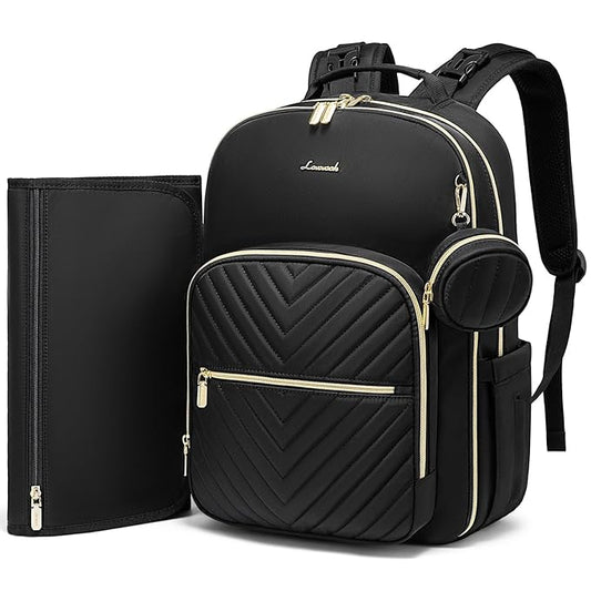 LOVEVOOK Diaper Bag Backpack, Quilted Baby Bag with Changing Pad & Pacifier Holder, Waterproof Travel Diaper Bags for Baby Boys Girls, Stylish and Large Capacity, Black