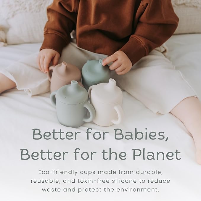 Silicone Sippy Cups with Easy Grip Tranition Handles and a Soft Spout. A Non Toxic No Spill Unbreakable Training Cup. 150ml/5oz |2-PACK Pink and Grey Mist|